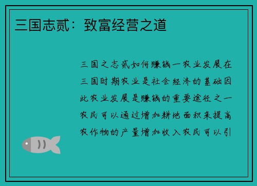 三国志贰：致富经营之道